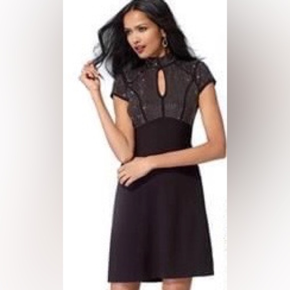 Cache Black Short Sleeve Dress with Silver Studding Sz L